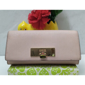 Michael Kors Pink Crossgrain Leather Pushlock Credit Card Bifold Wallet